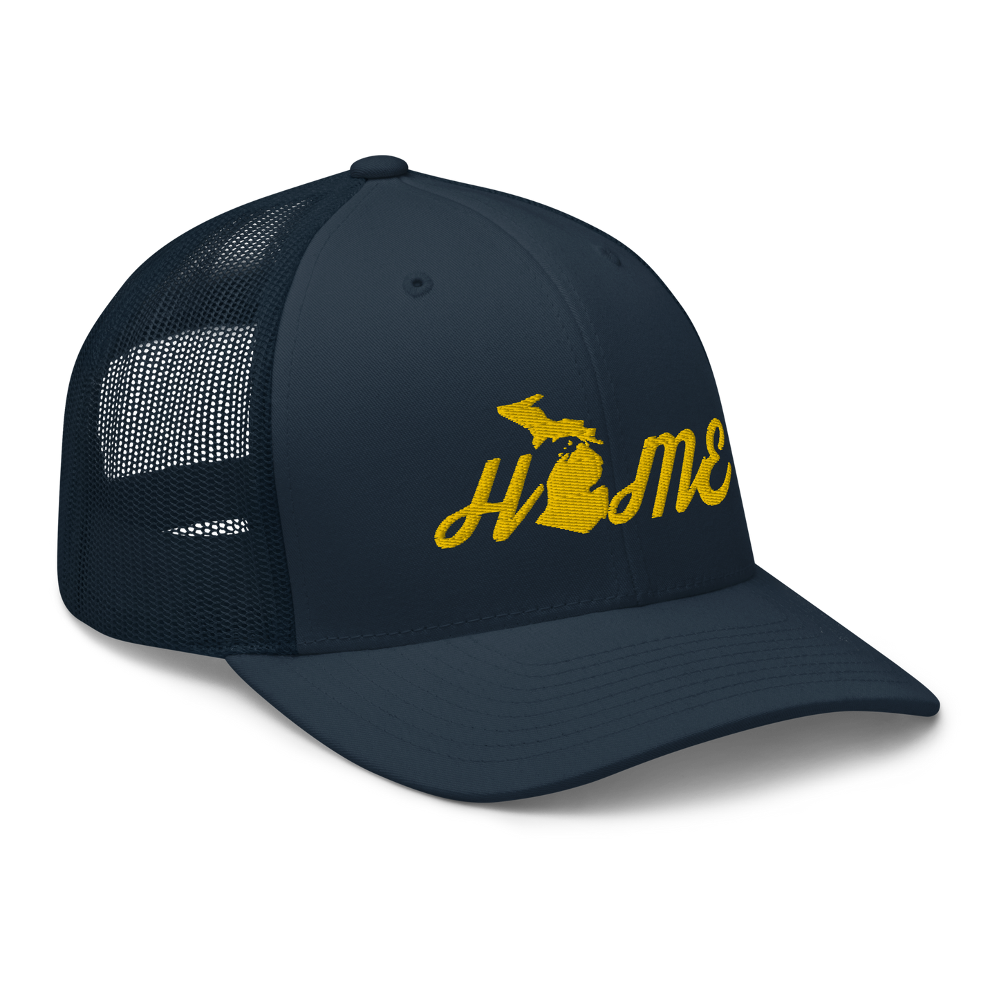 Michigan 'Home' Trucker Hat (Script Font) | Gold Embroidery