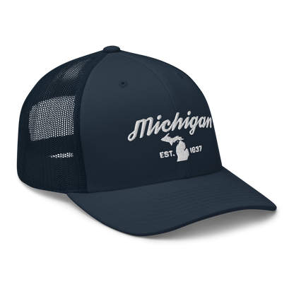 'Michigan EST 1837' Trucker Hat (Script Font)