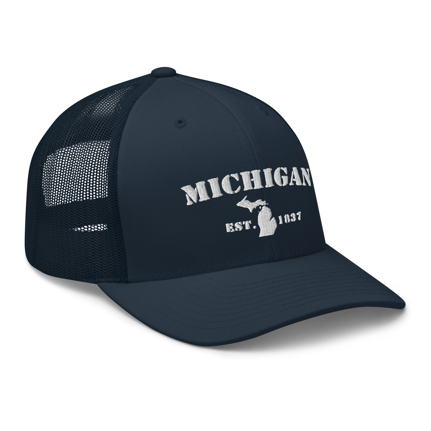 'Michigan EST 1837' Trucker Hat (Army Font)