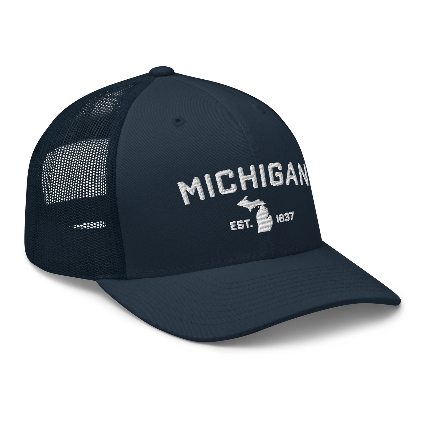 'Michigan EST 1837' Trucker Hat (Athletic Font)