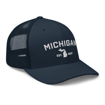 'Michigan EST 1837' Trucker Hat (Athletic Font)