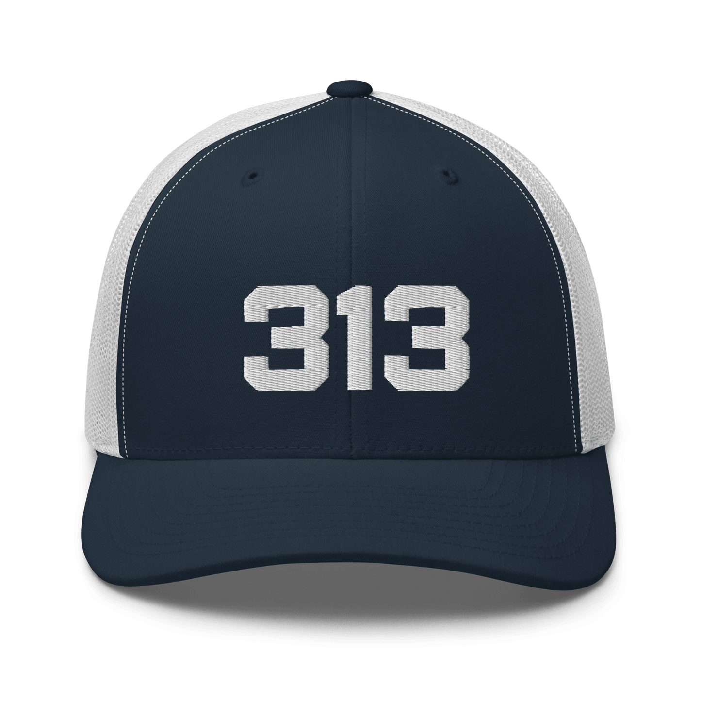 Detroit '313' Trucker Hat | White/Black Embroidery - Circumspice Michigan