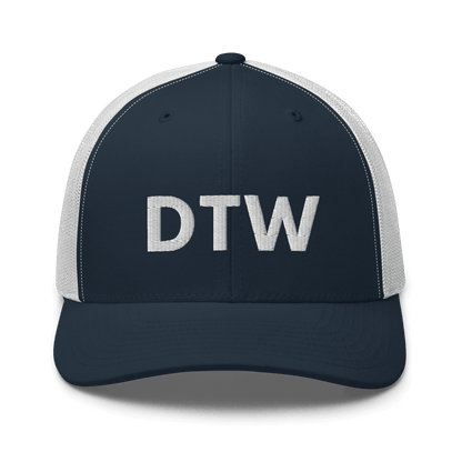 Detroit 'DTW' Trucker Hat | White/Black Embroidery - Circumspice Michigan