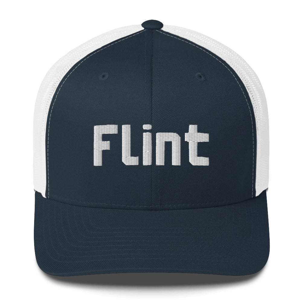 'Flint' Trucker Hat | White/Black Embroidery