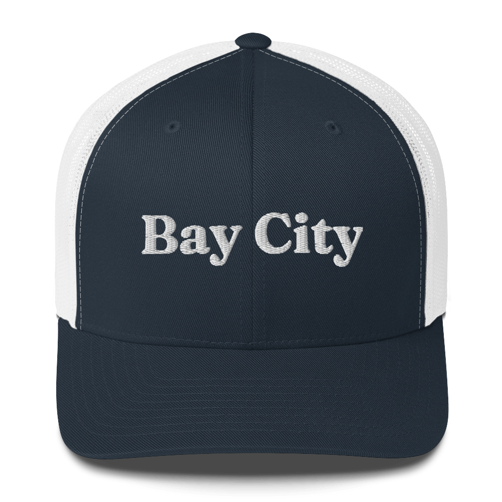 'Bay City' Trucker Hat | White/Black Embroidery