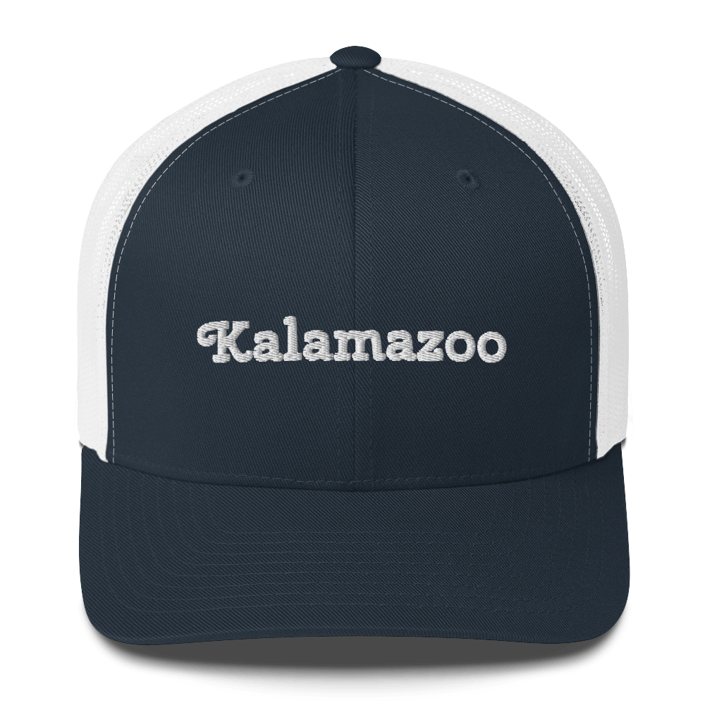 'Kalamazoo' Trucker Hat | White/Black Embrodiery