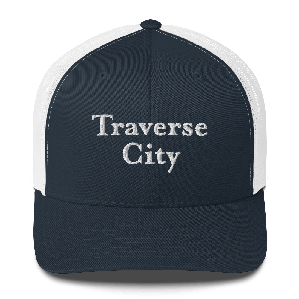 'Traverse City' Trucker Hat | White/Black Embroidery