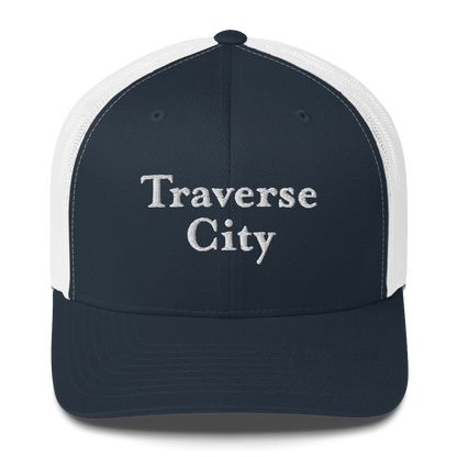 'Traverse City' Trucker Hat | White/Black Embroidery