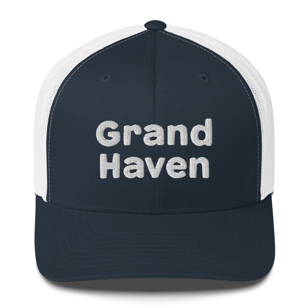 'Grand Haven' Trucker Hat | White/Black Embroidery