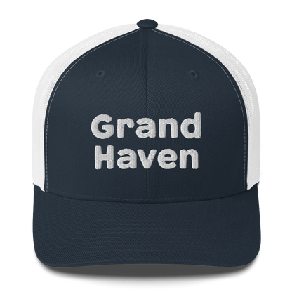 'Grand Haven' Trucker Hat | White/Black Embroidery