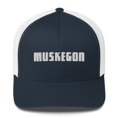 'Muskegon' Trucker Hat | White/Black Embroidery