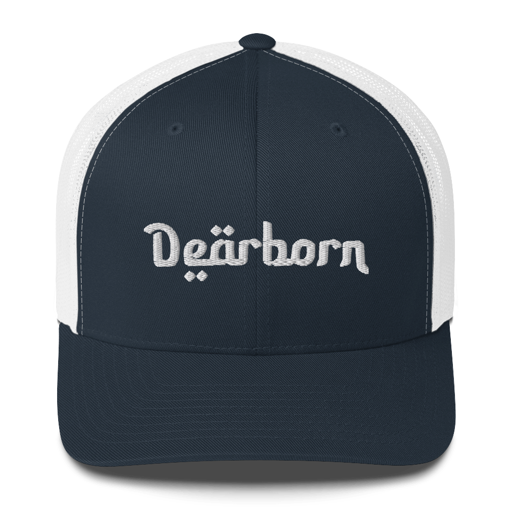 'Dearborn' Trucker Hat | White/Black Embroidery