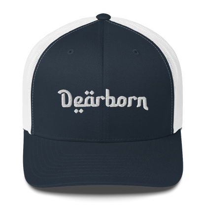 'Dearborn' Trucker Hat | White/Black Embroidery