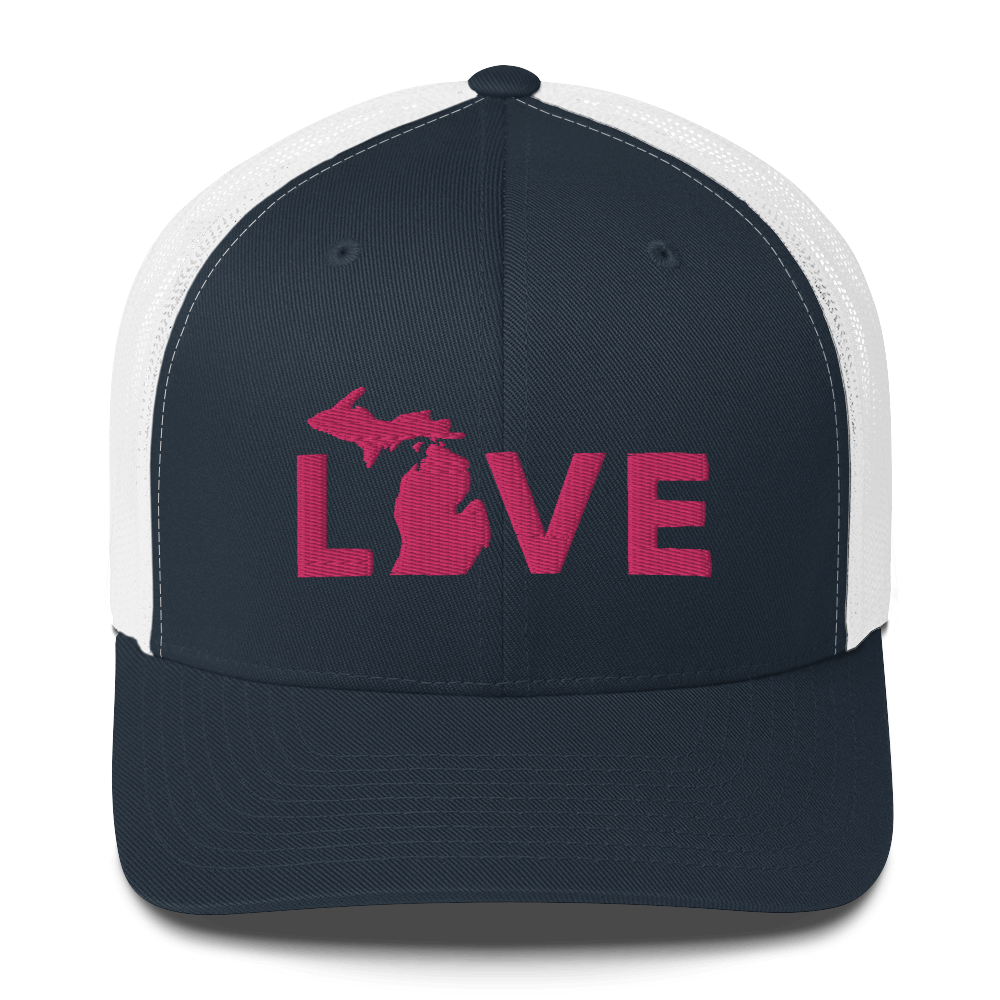 Michigan 'Love' Trucker Hat (Geometric Sans Font) | Pink Embrodiery