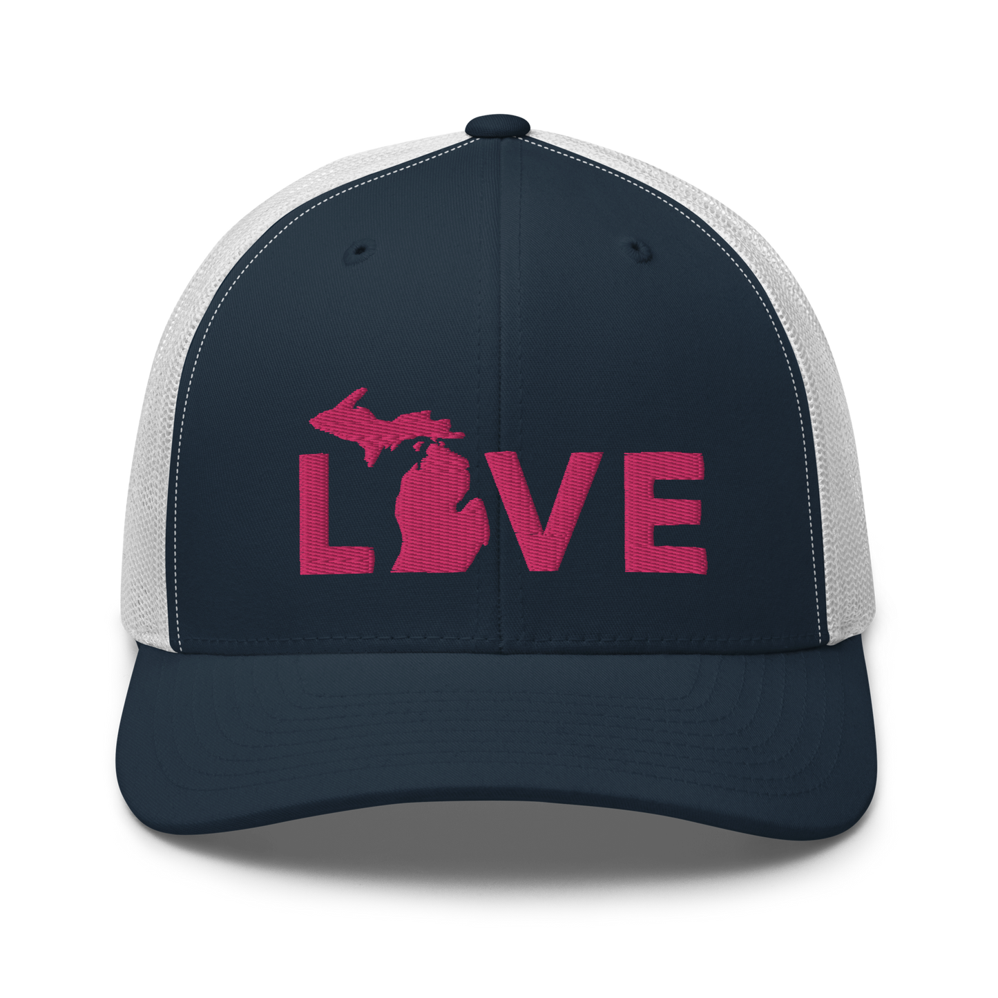 Michigan 'Love' Trucker Hat (Geometric Sans Font) | Pink Embrodiery