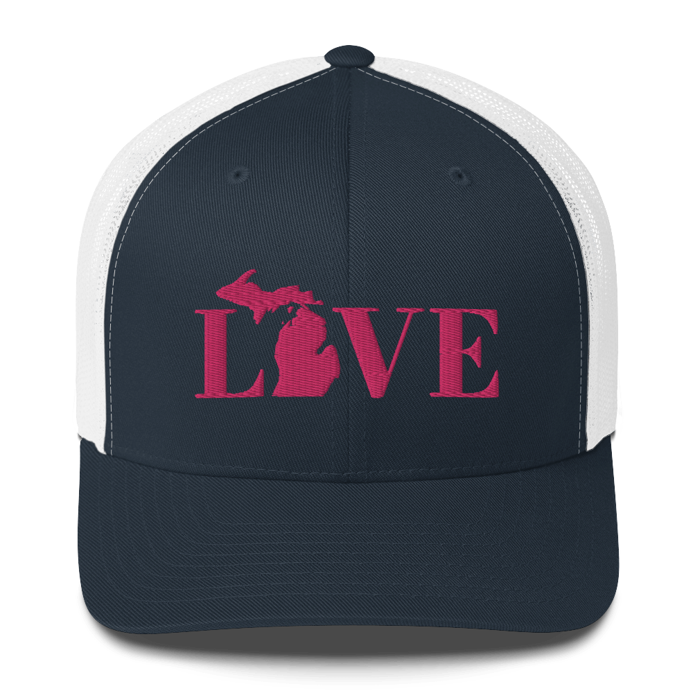 Michigan 'Love' Trucker Hat (Didone Font) | Pink Embrodiery