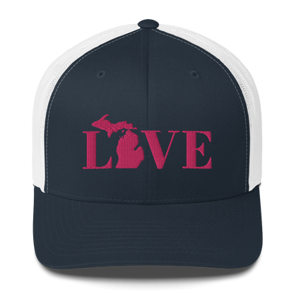 Michigan 'Love' Trucker Hat (Didone Font) | Pink Embrodiery