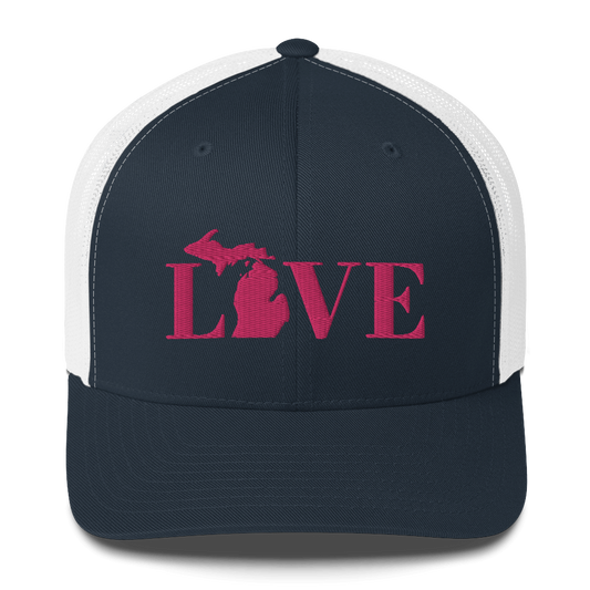 Michigan 'Love' Trucker Hat (Didone Font) | Pink Embrodiery