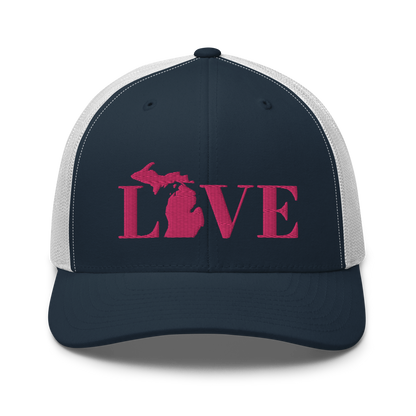 Michigan 'Love' Trucker Hat (Didone Font) | Pink Embrodiery