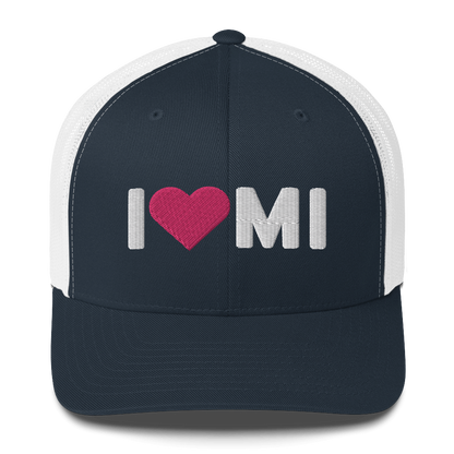 Michigan 'I ❤️ MI' Trucker Hat (Rounded Swiss Font)