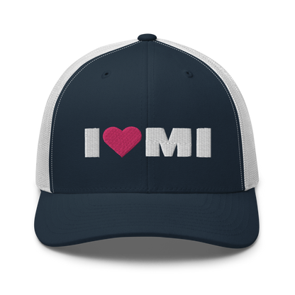 Michigan 'I ❤️ MI' Trucker Hat (French Olive Font)