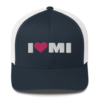 Michigan 'I ❤️ MI' Trucker Hat (French Olive Font)