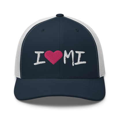 Michigan 'I ❤️ MI' Trucker Hat (Brush Font)