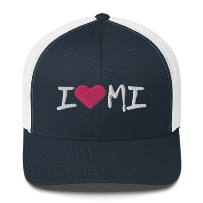 Michigan 'I ❤️ MI' Trucker Hat (Brush Font)