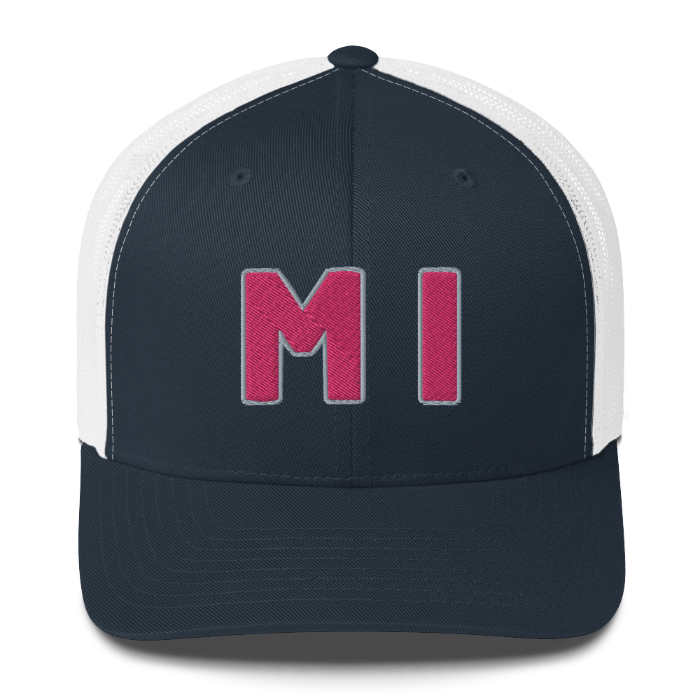 Michigan 'MI' Trucker Hat (1940s Baseball Font) | Pink Embroidery