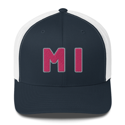 Michigan 'MI' Trucker Hat (1940s Baseball Font) | Pink Embroidery