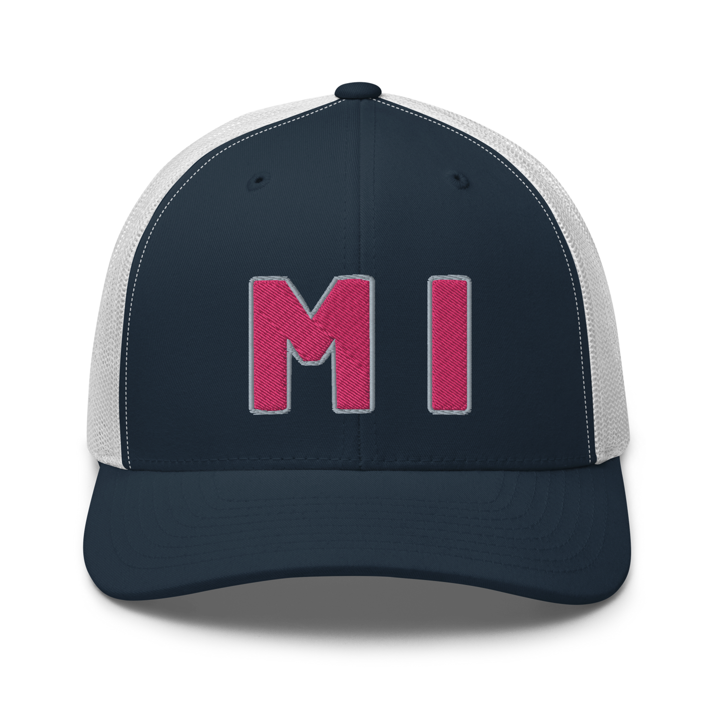 Michigan 'MI' Trucker Hat (1940s Baseball Font) | Pink Embroidery