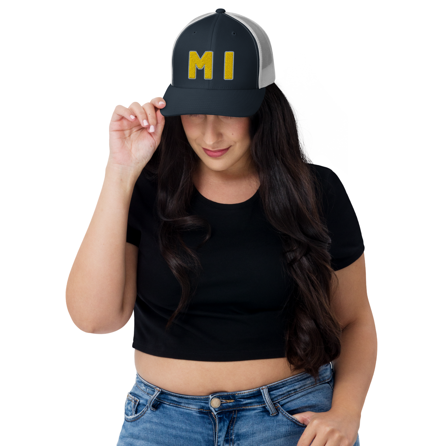 Michigan 'MI' Trucker Hat (1940s Baseball Font) | Gold Embroidery