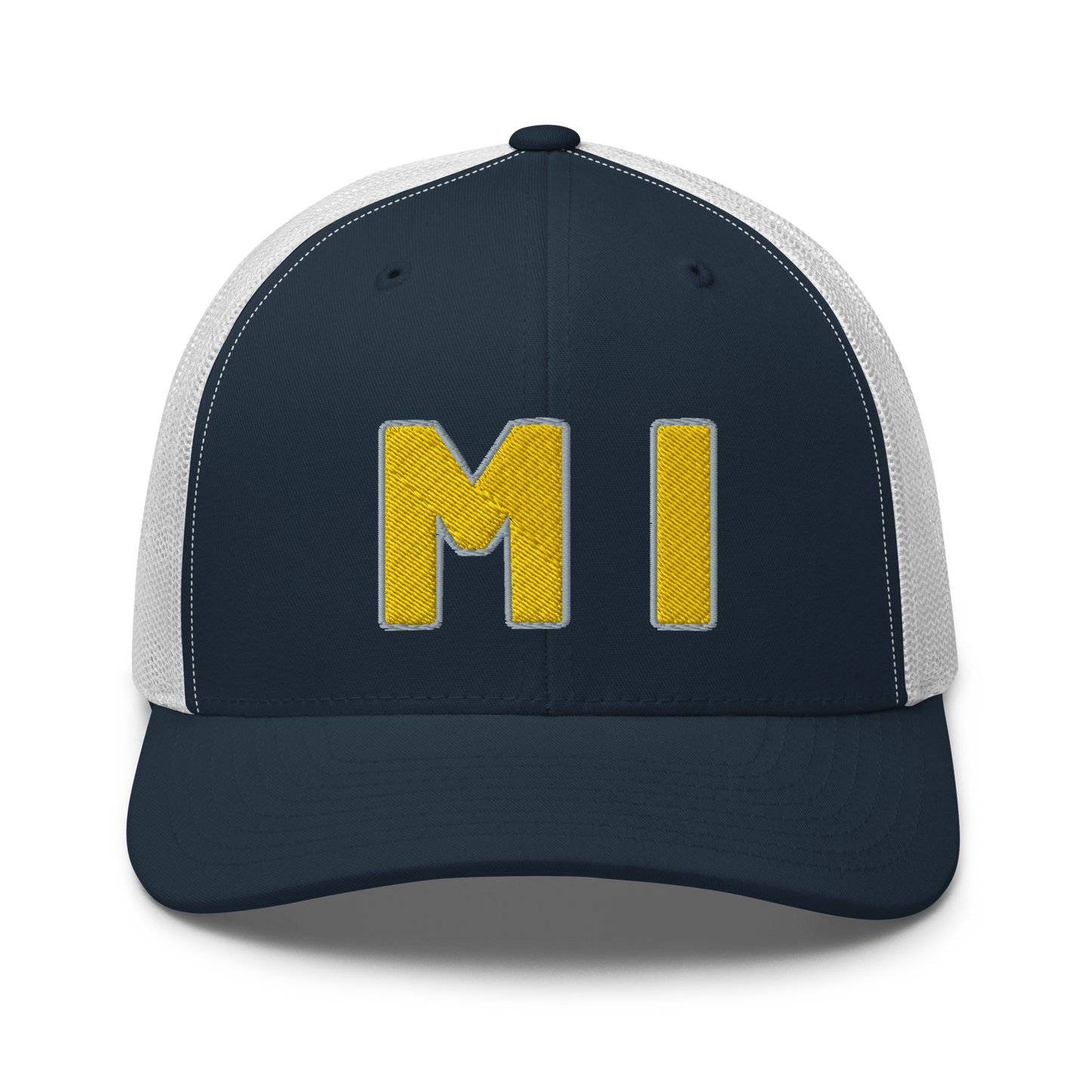 Michigan 'MI' Trucker Hat (1940s Baseball Font) | Gold Embroidery