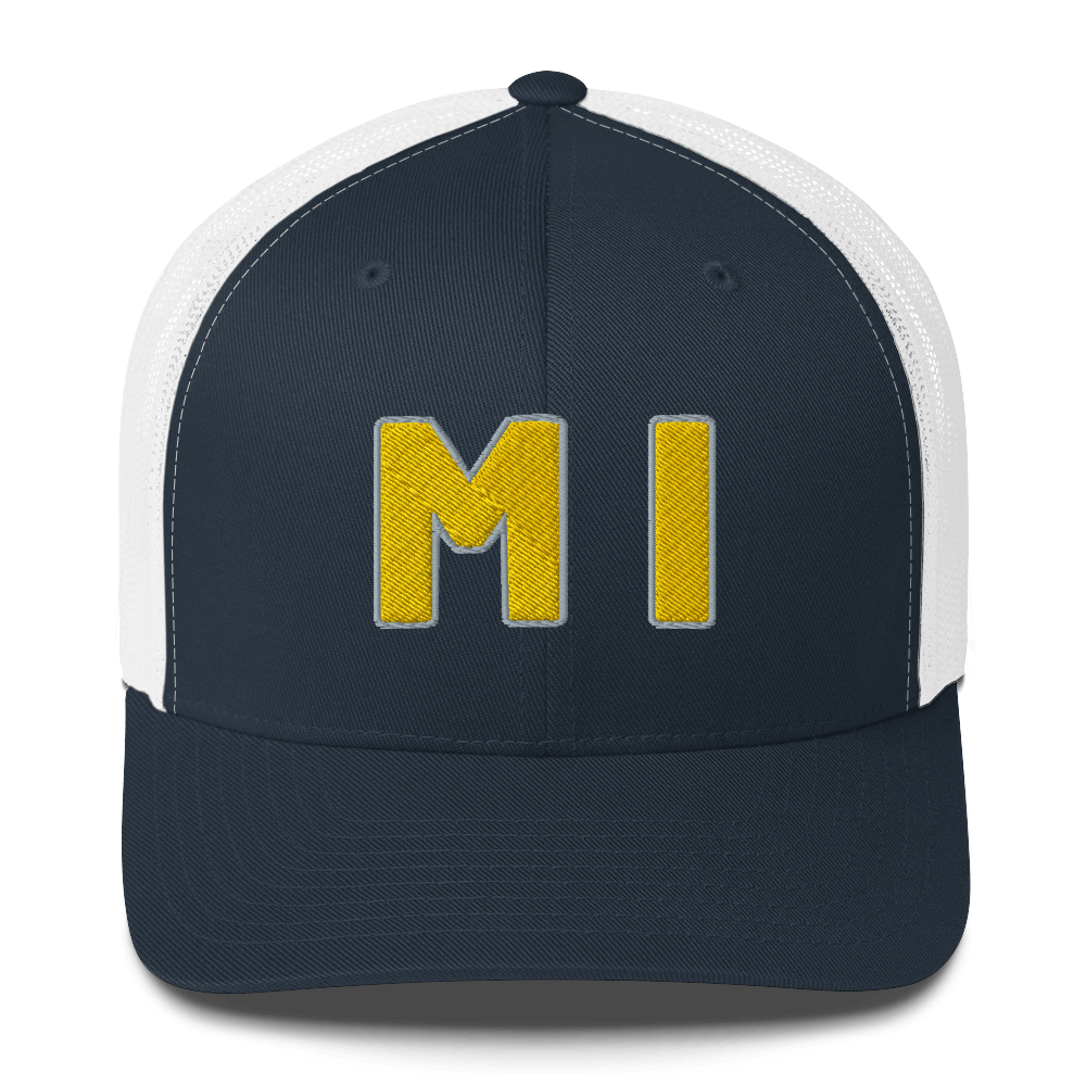 Michigan 'MI' Trucker Hat (1940s Baseball Font) | Gold Embroidery