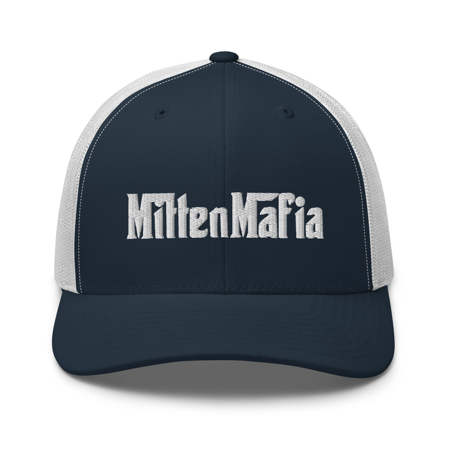 Michigan 'MittenMafia' Trucker Hat (Gangster Font) White/Black Embroidery