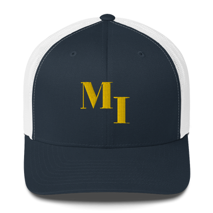 Michigan 'MI' Trucker Hat (Didone Logotype) | Gold Embroidery