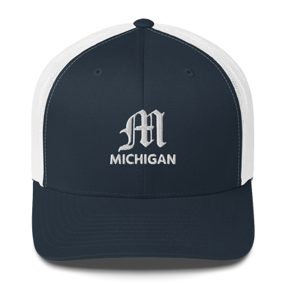 'Michigan' Trucker Hat (w/ Old English 'M')