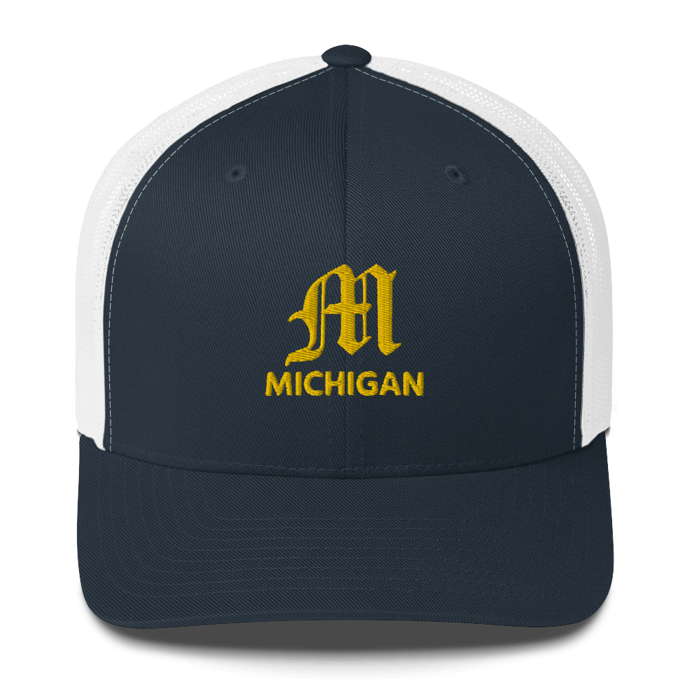 'Michigan' Trucker Hat (w/ 'Old English M') | Gold Embroidery