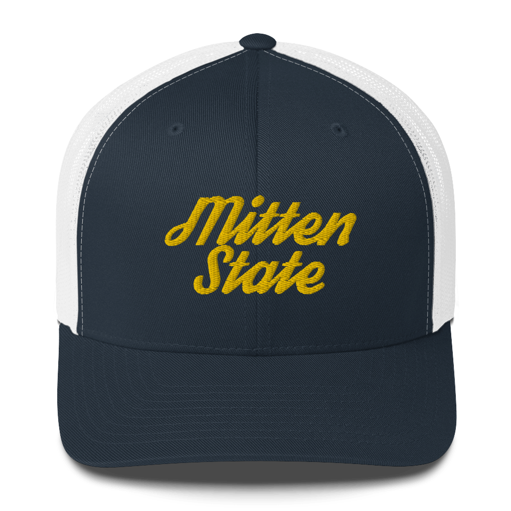 Michigan 'Mitten State' Trucker Hat (Script Font) | Gold Embroidery