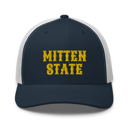 Michigan 'Mitten State' Trucker Hat (Western Font) | Gold Embroidery