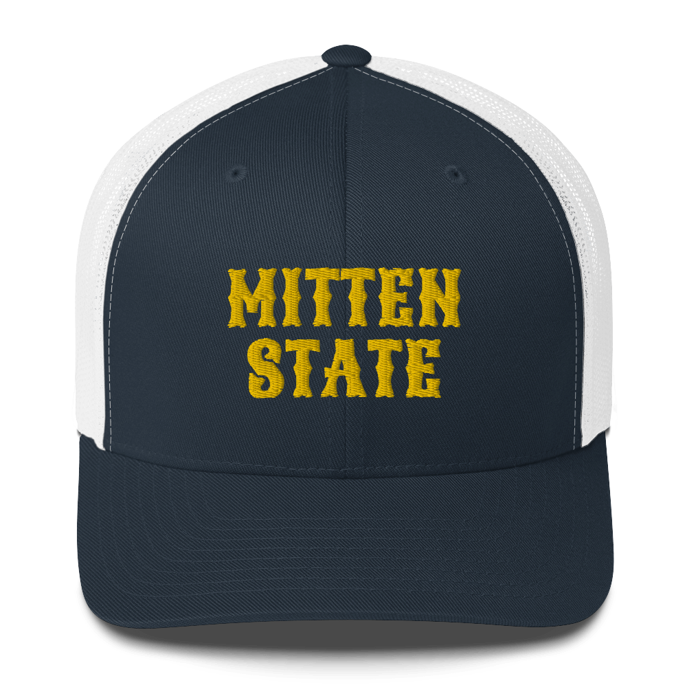 Michigan 'Mitten State' Trucker Hat (Western Font) | Gold Embroidery