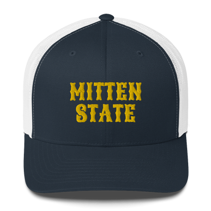 Michigan 'Mitten State' Trucker Hat (Western Font) | Gold Embroidery