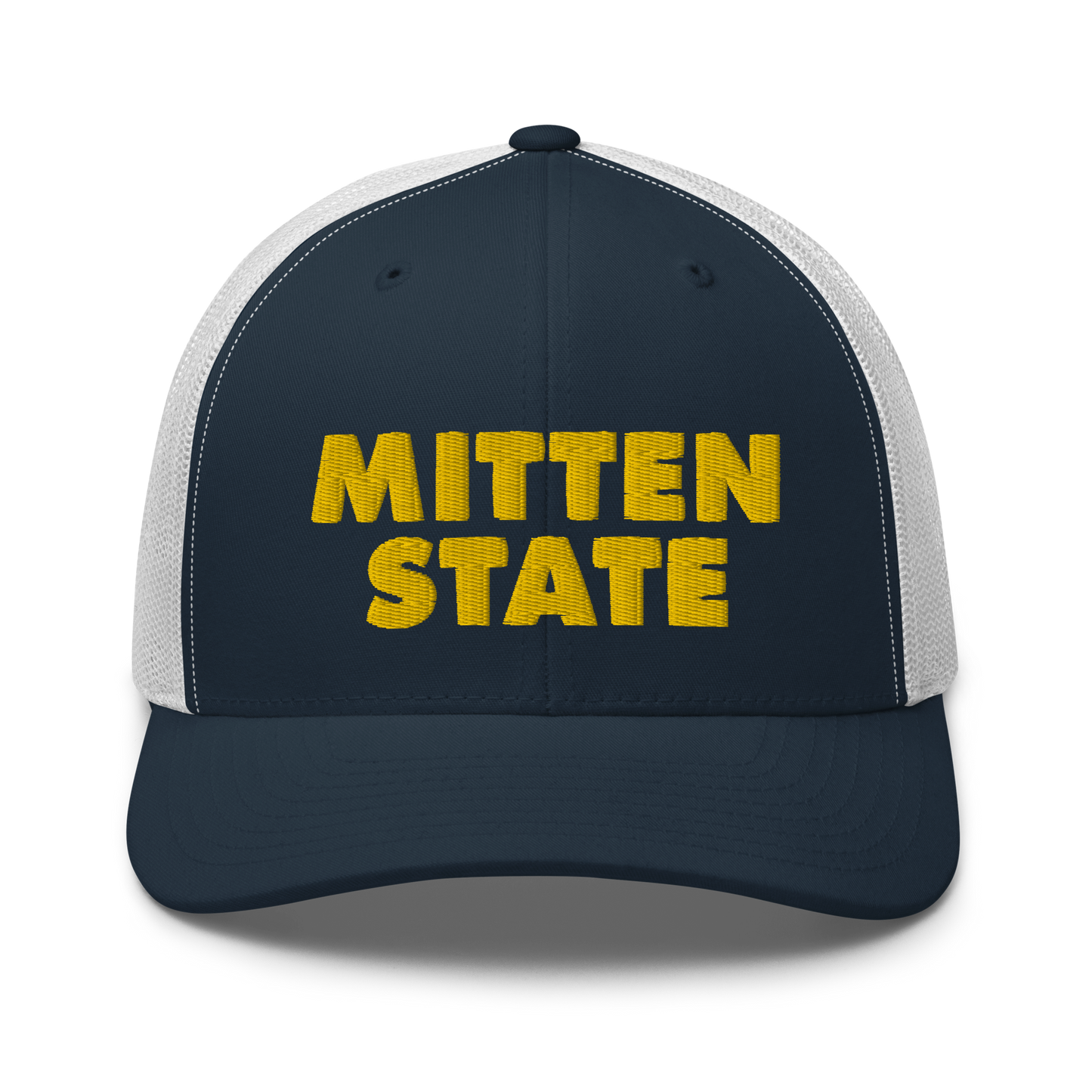 Michigan 'Mitten State' Trucker Hat (Geometric Sans Font) | Gold Embroidery