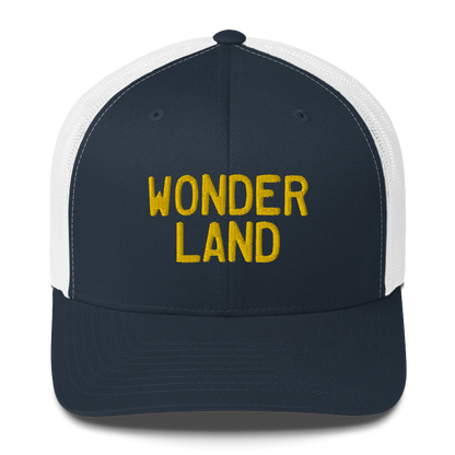 Michigan 'Wonderland' Trucker Hat (Licence Plate Font) | Gold Embroidery