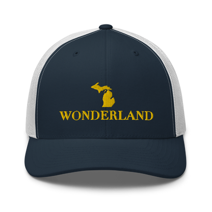 Michigan 'Wonderland' Trucker Hat (Didone Font) | Gold Embroidery