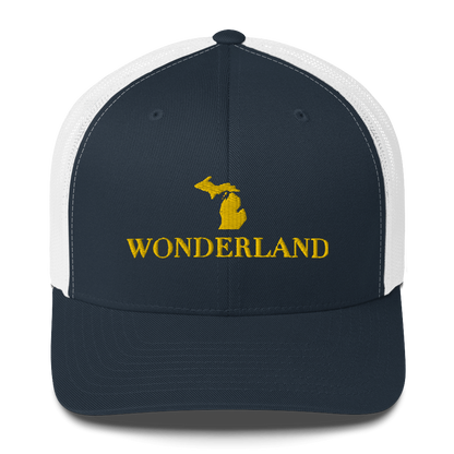 Michigan 'Wonderland' Trucker Hat (Didone Font) | Gold Embroidery