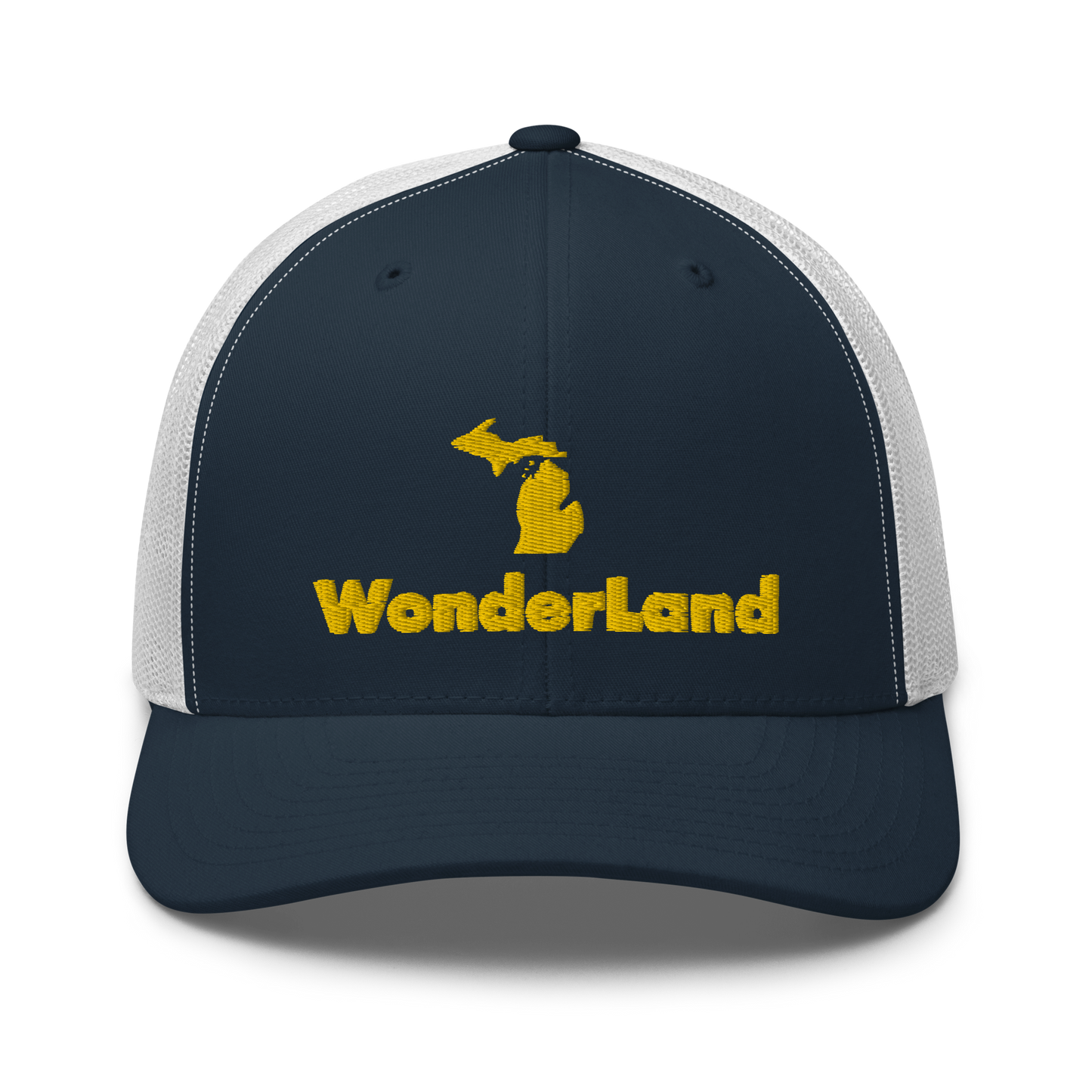 Michigan 'Wonderland' Trucker Hat (Geometric Sans Font) | Gold Embroidery