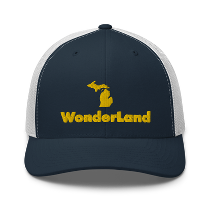 Michigan 'Wonderland' Trucker Hat (Geometric Sans Font) | Gold Embroidery