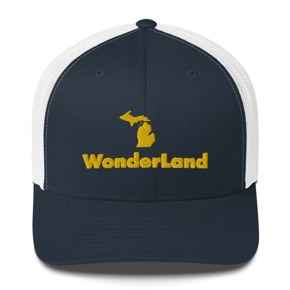 Michigan 'Wonderland' Trucker Hat (Geometric Sans Font) | Gold Embroidery