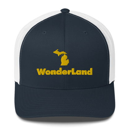 Michigan 'Wonderland' Trucker Hat (Geometric Sans Font) | Gold Embroidery